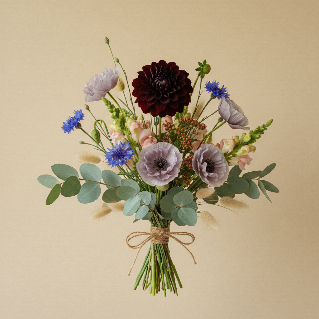 En bukett på 6 blommor med Dahlia 'Arabian Night'.