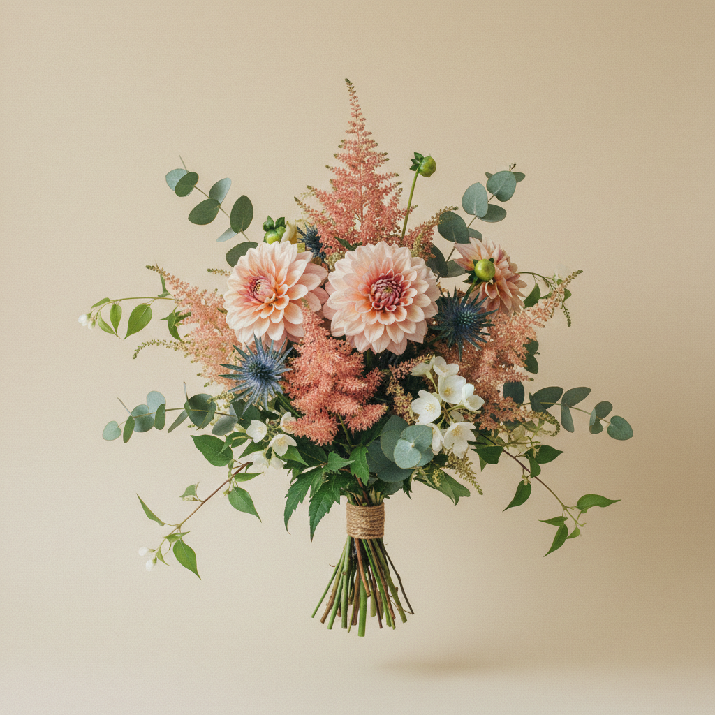 En bukett på 2 blommor med Dahlia 'Strawberry Cream'.