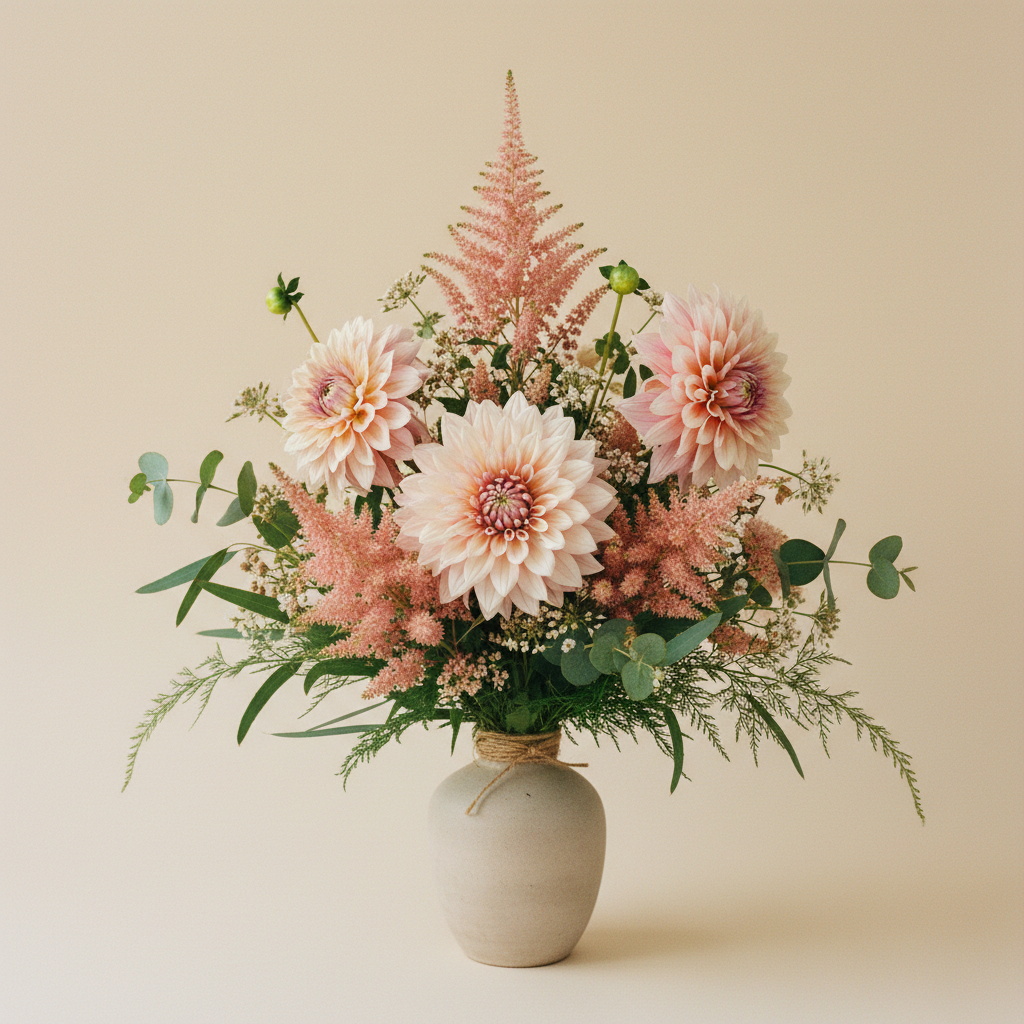 En bukett på 2 blommor med Dahlia 'Strawberry Cream'.