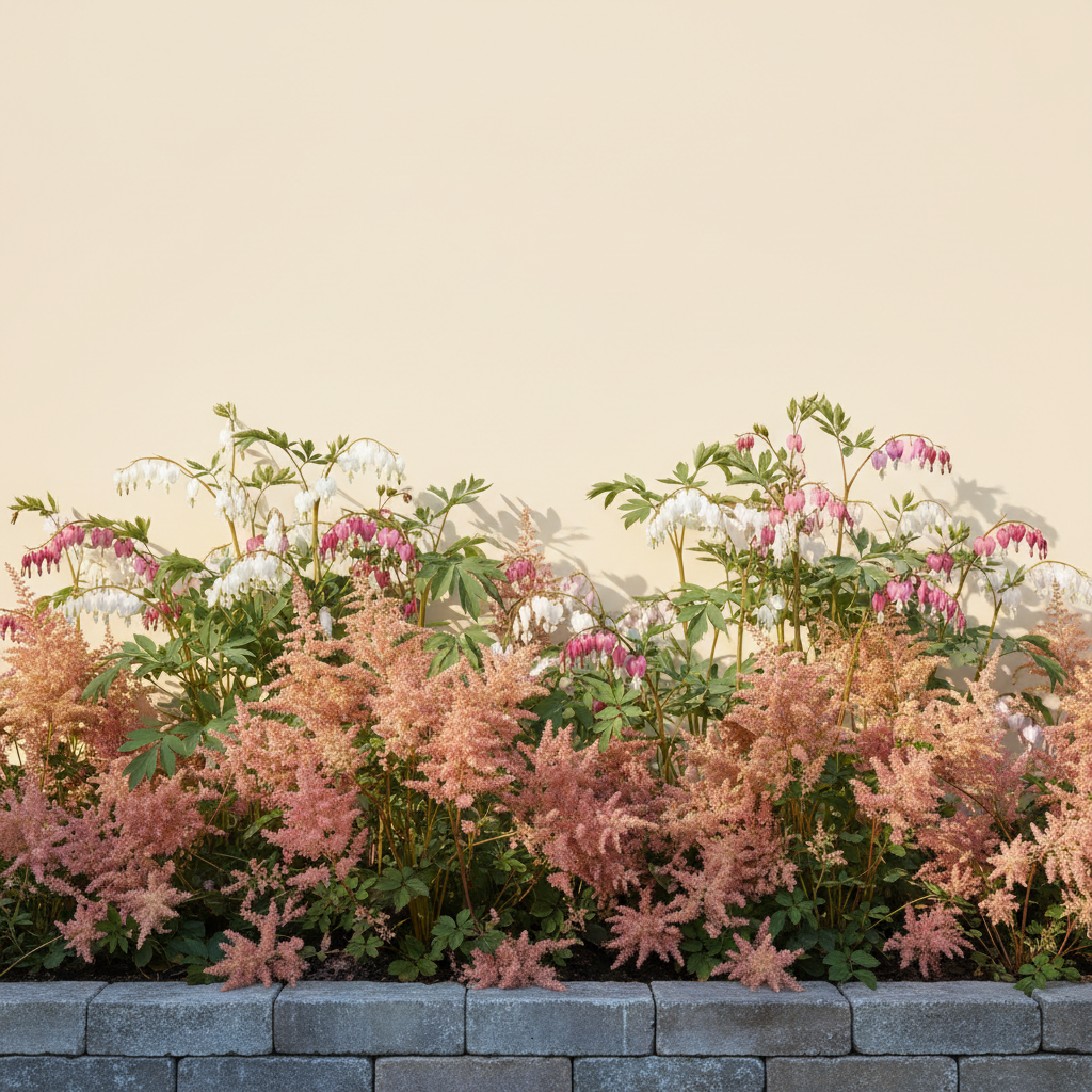 Rabatt med löjtnantshjärta, astilbe i halvskugga – 2 m² perennrabatt