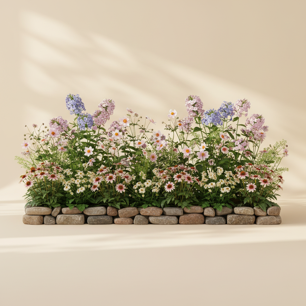 Rabatt med höstflox, anemone, solhatt i halvskugga – 2 m² perennrabatt