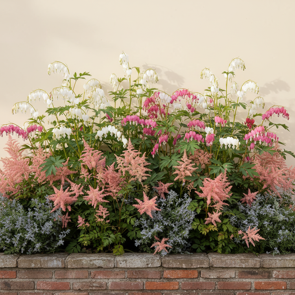 Rabatt med löjtnantshjärta, astilbe i halvskugga – 2 m² perennrabatt