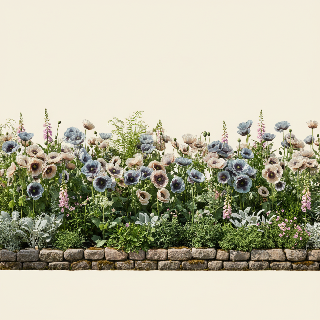 Rabatt med vallmo i full sol – 60 m² snittblomsterbädd