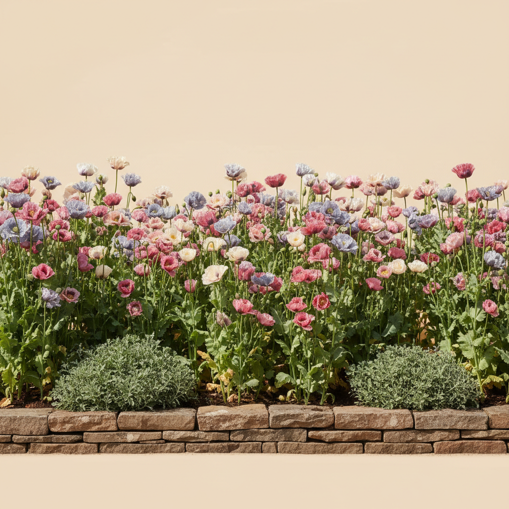 Rabatt med vallmo i full sol – 25 m² snittblomsterbädd