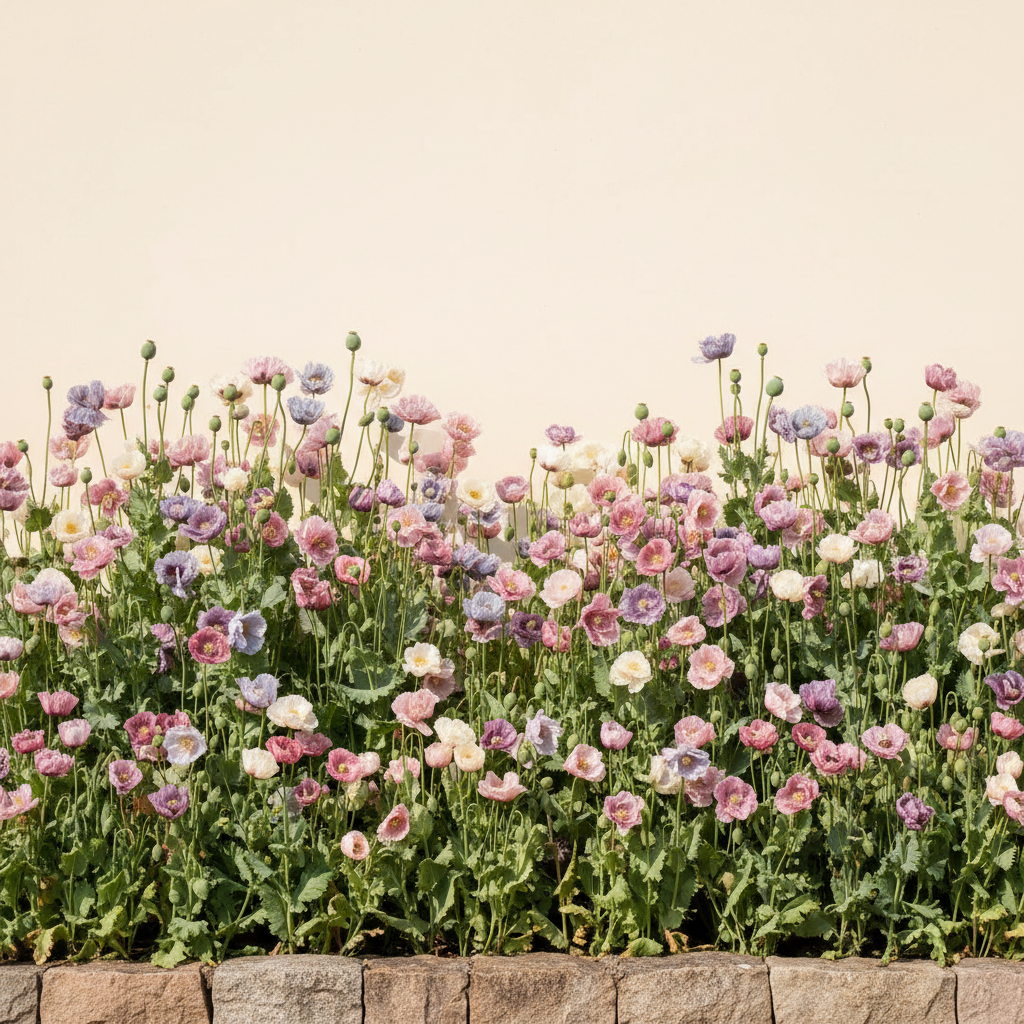 Rabatt med vallmo i full sol – 20 m² snittblomsterbädd