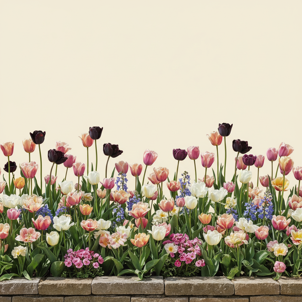 Rabatt med tulpan, pink, 'rikke' i full sol – 24 m² autumnbulbs