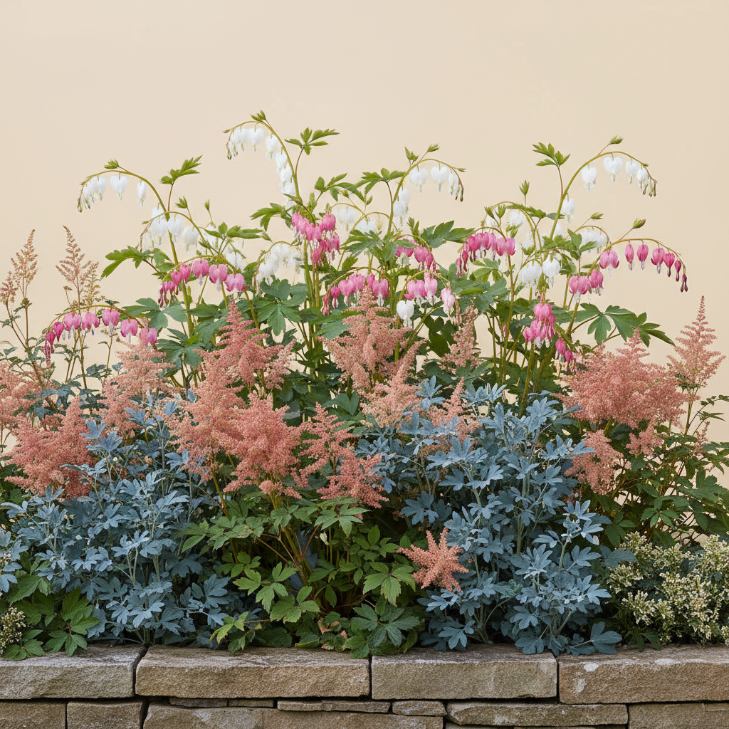 Rabatt med löjtnantshjärta, astilbe i skugga – 2 m² perennrabatt